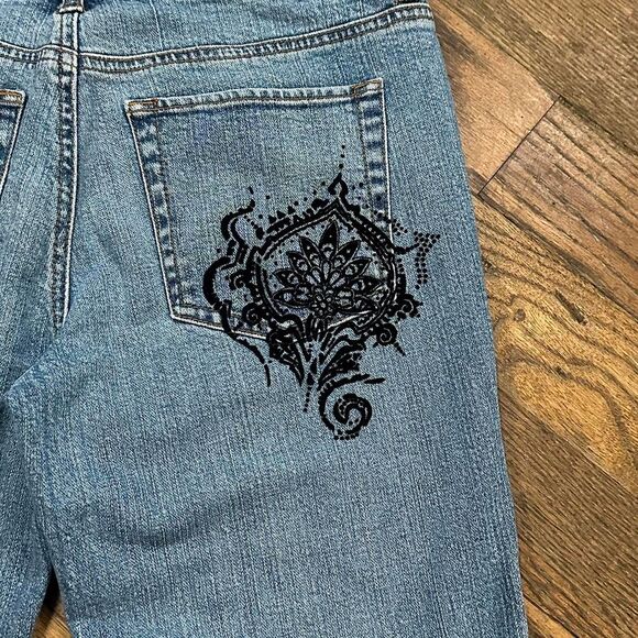 Y2K Paisley Embroidered Flared Jeans With Rhinestones - Picture 4 of 6